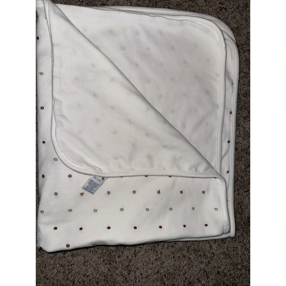 Vintage Gymboree Baby Blanket White Cotton Red Yellow Star Ball Circus Elephant‎